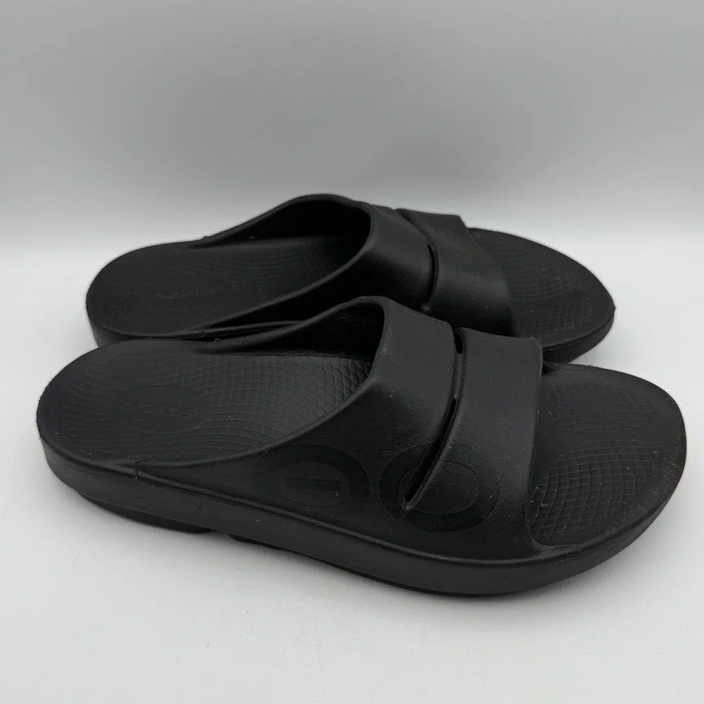OOFOS OOahh Slide Sandals‎ Unisex Men 9 Women 11 Black Recovery Comfort Shoe